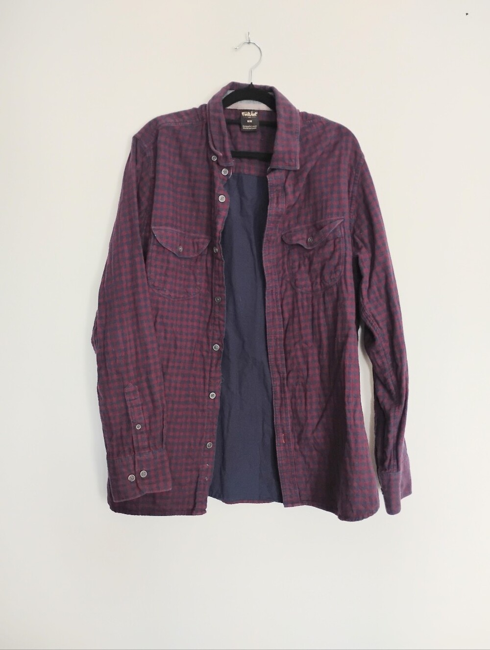 FarWest Men's Burgundy & Navy Plaid Lightweight Shirt Jacket M 100% Cotton